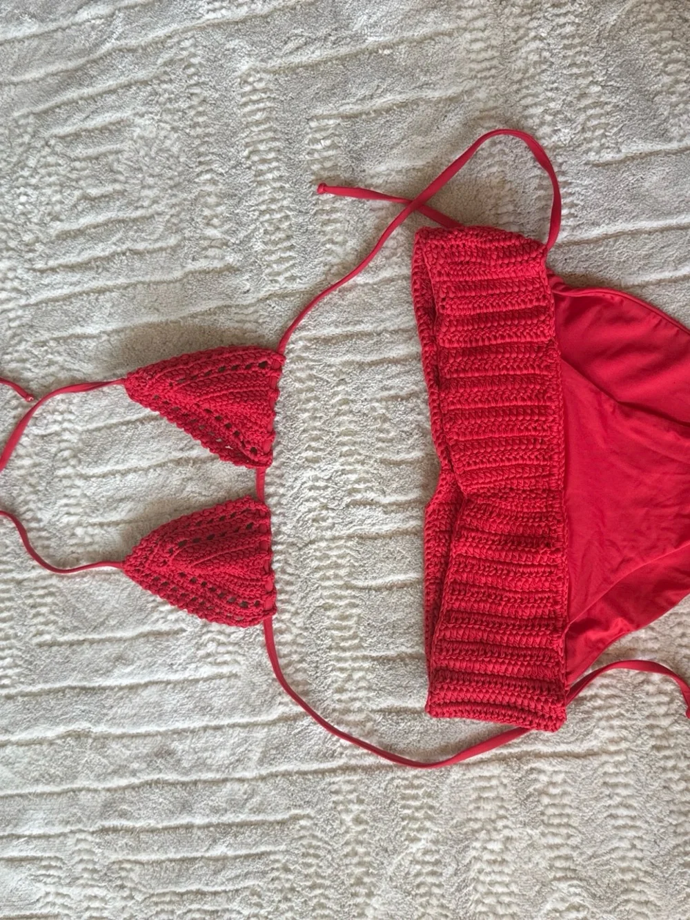 Red Crochet Triangle Bikini Set - Women's Two-Piece Swim